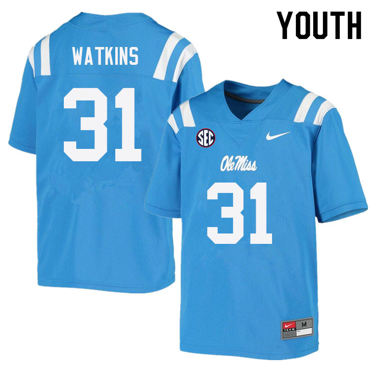 Youth #31 Austin Watkins Ole Miss Rebels College Football Jerseys Sale-Power Blue